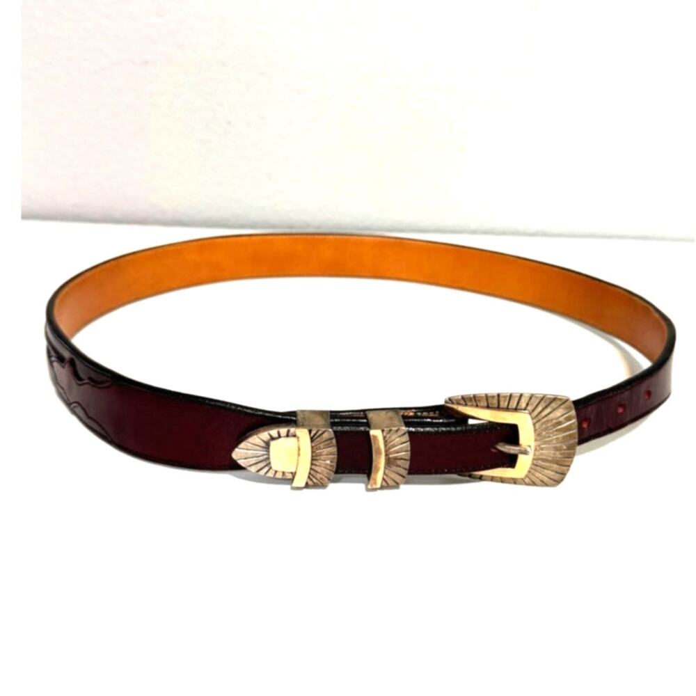 James Reid 14k Gold Sterling Silver Ray Buckle Set Lucchese Leather Belt Size 34